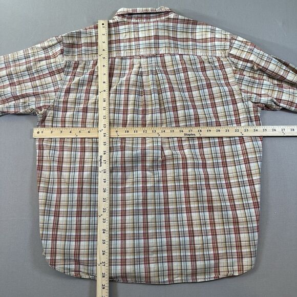 Vintage Eddie Bauer Mens XL Flannel Button Up Shirt Beige Plaid Long Cotton - Picture 3 of 4